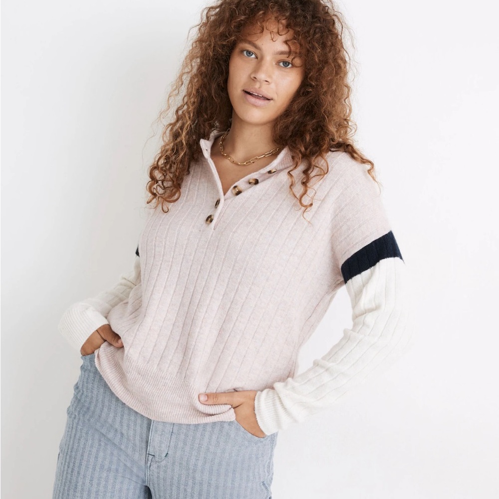 Madewell Striped Bowden Henley Sweater in Coziest Yarn medium